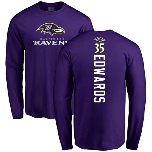Men Baltimore Ravens Purple Gus Edwards Backer NFL Football #35 Long Sleeve T Shirt